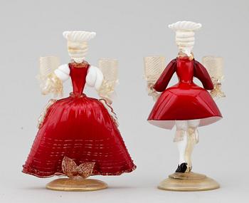 KANDELABRAR, ett par, glas, Murano, 1900-talets andra hälft.