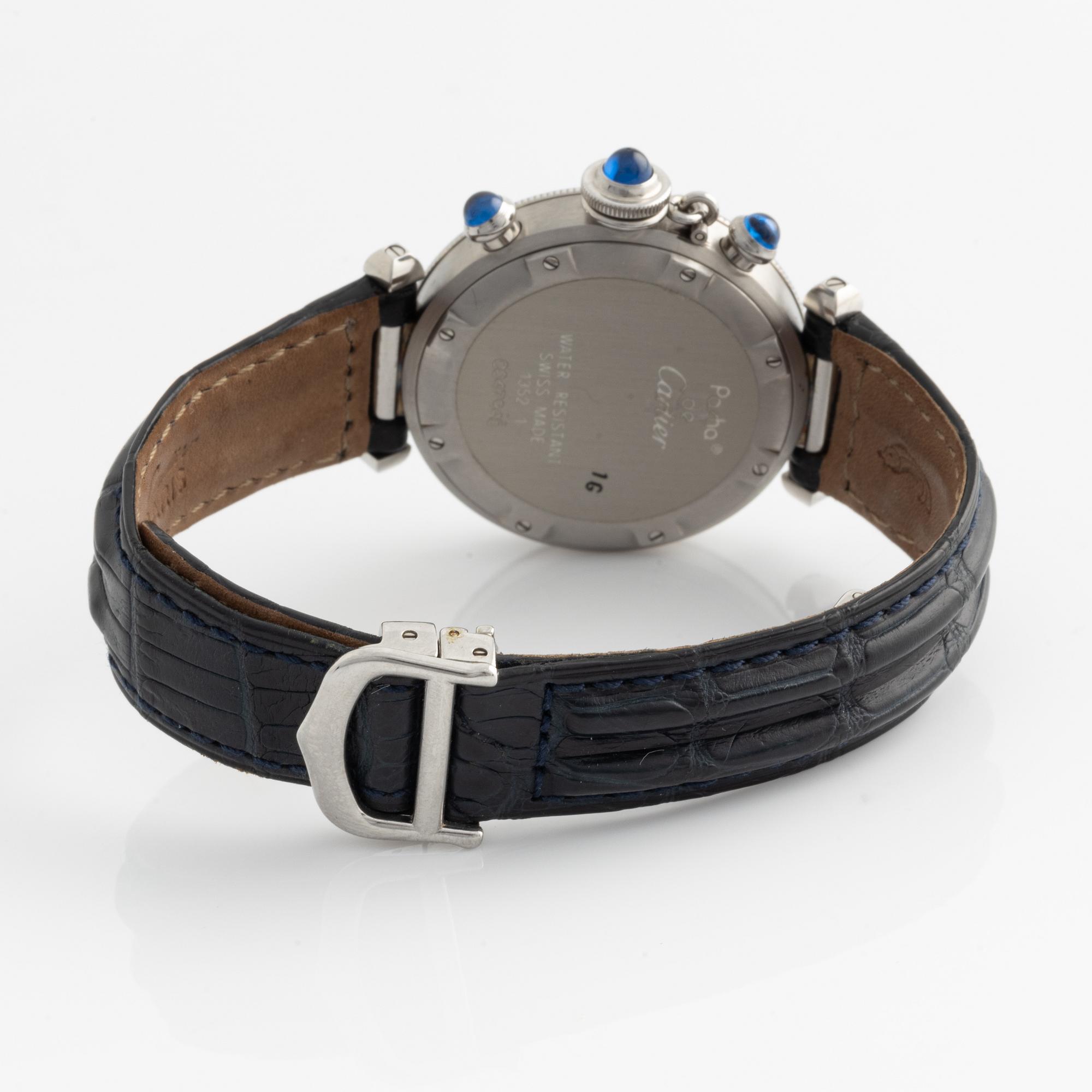 Cartier, Pasha, wristwatch, chronograph, 35,5 mm.