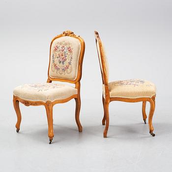 A set of sofa, two armchairs and six chairs, Louis XV-style, ca 1900.