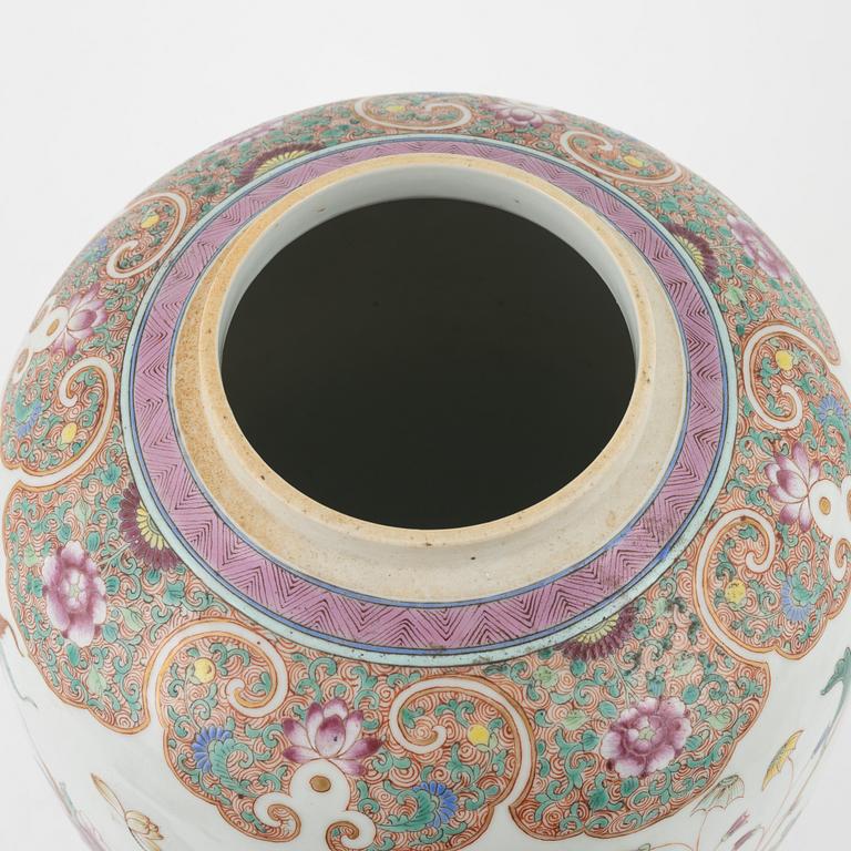 A large famille rose jar and two dishes, China, 20th Century.