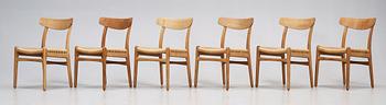 HANS J WEGNER, stolar, 6 st "CH-23", Carl Hansen & Son, Odense, Danmark.