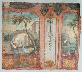 TAPETER, 5 större delar, olja på linneväv.  Sverige, 1700-talets andra hälft. Rokoko.