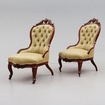 FÅTÖLJER, 1 par, rokokostil, 1800-talets andra hälft.