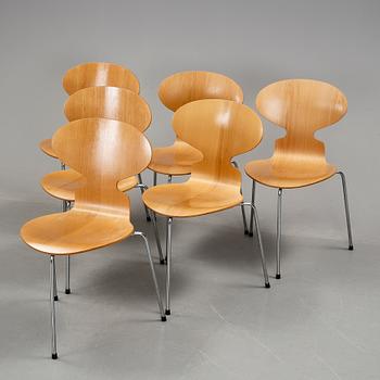 STOLAR, 6 stycken, "Myran", Arne Jacobsen, Fritz Hansen, 1900-talets fjärde kvartal.