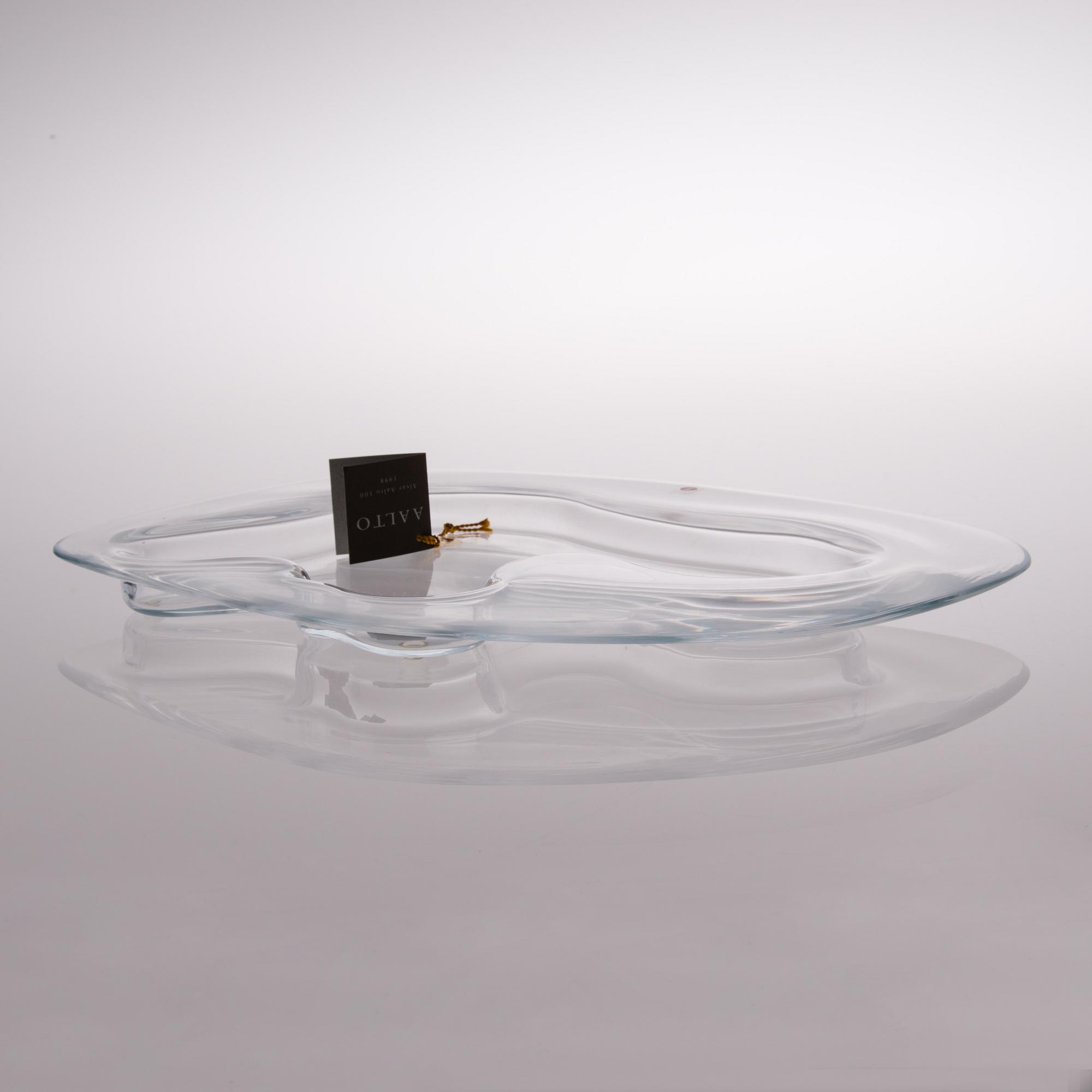 a centenary celebration glass dish signed and numbered "Alvar Aalto 100 1998 Iittala 235/1998".