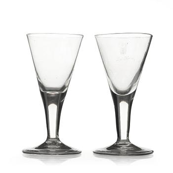 221. A pair of large Swedish wine goblets, 18th Century.