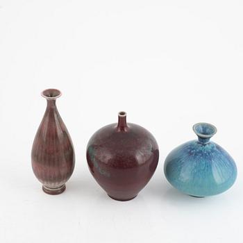 Berndt Friberg, three stoneware vases, Gustavsbergs Studio, Sweden, 1967-72.