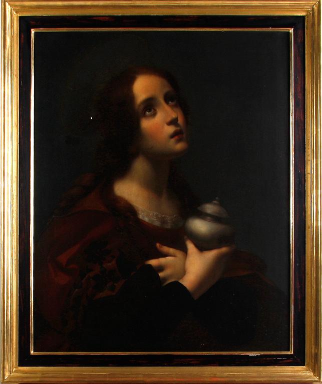 OKÄND KONSTNÄR, kopia efter Carlo Dolci, duk uppklistrad på pannå.