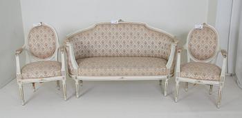 SALONGSMÖBLEMANG, 3 delar, gustaviansk stil, 1900-tal.