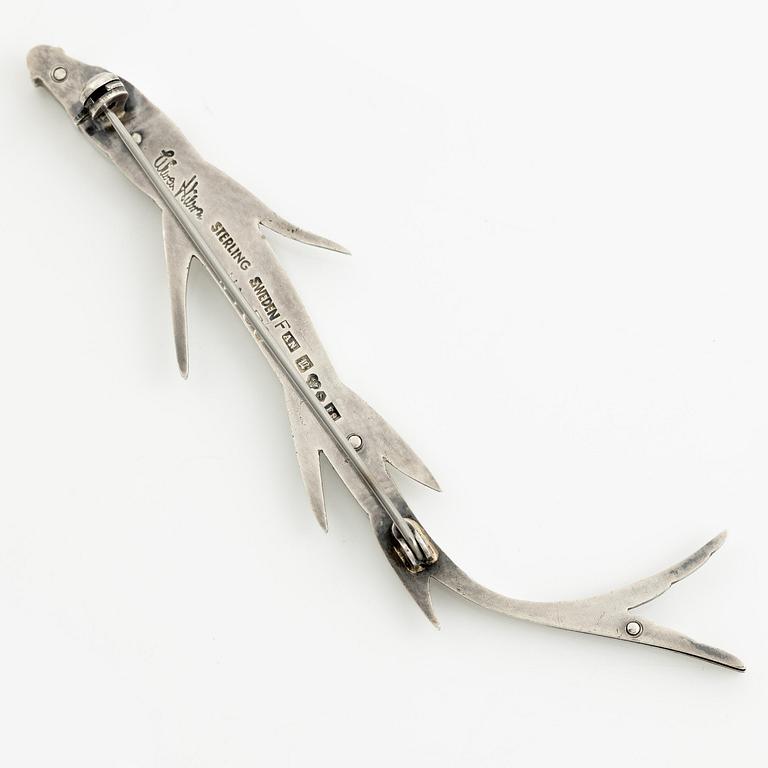 Wiwen Nilsson, brosch i form av fisk, sterlingsilver, Lund 1956.