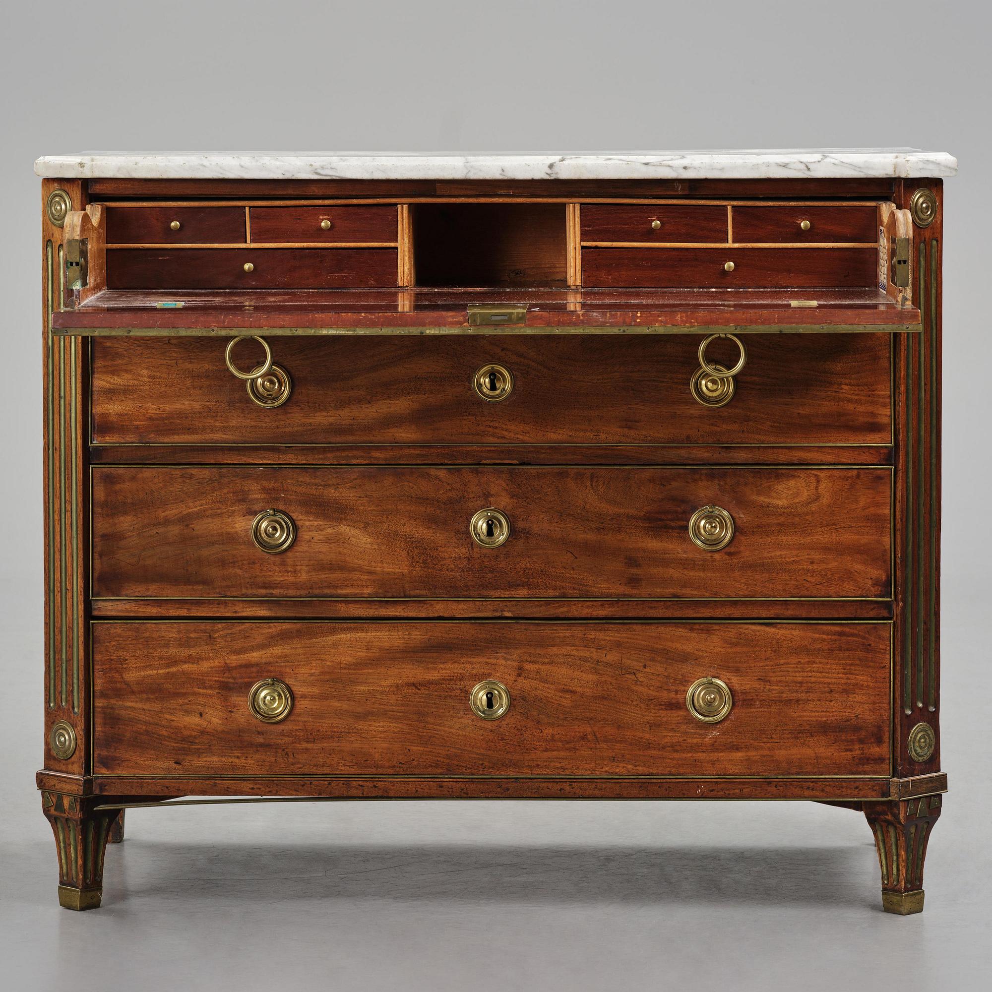 A late Gustavian mahogany commode, Stockholm, late 18th century.