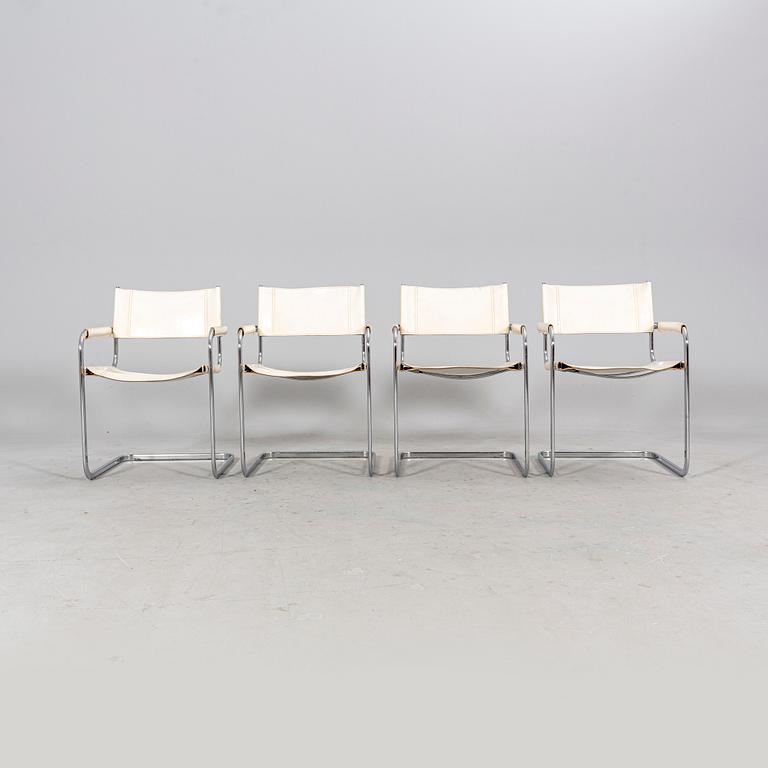 A set of four Italian chrome and leather armchairs later part of the 20th century.