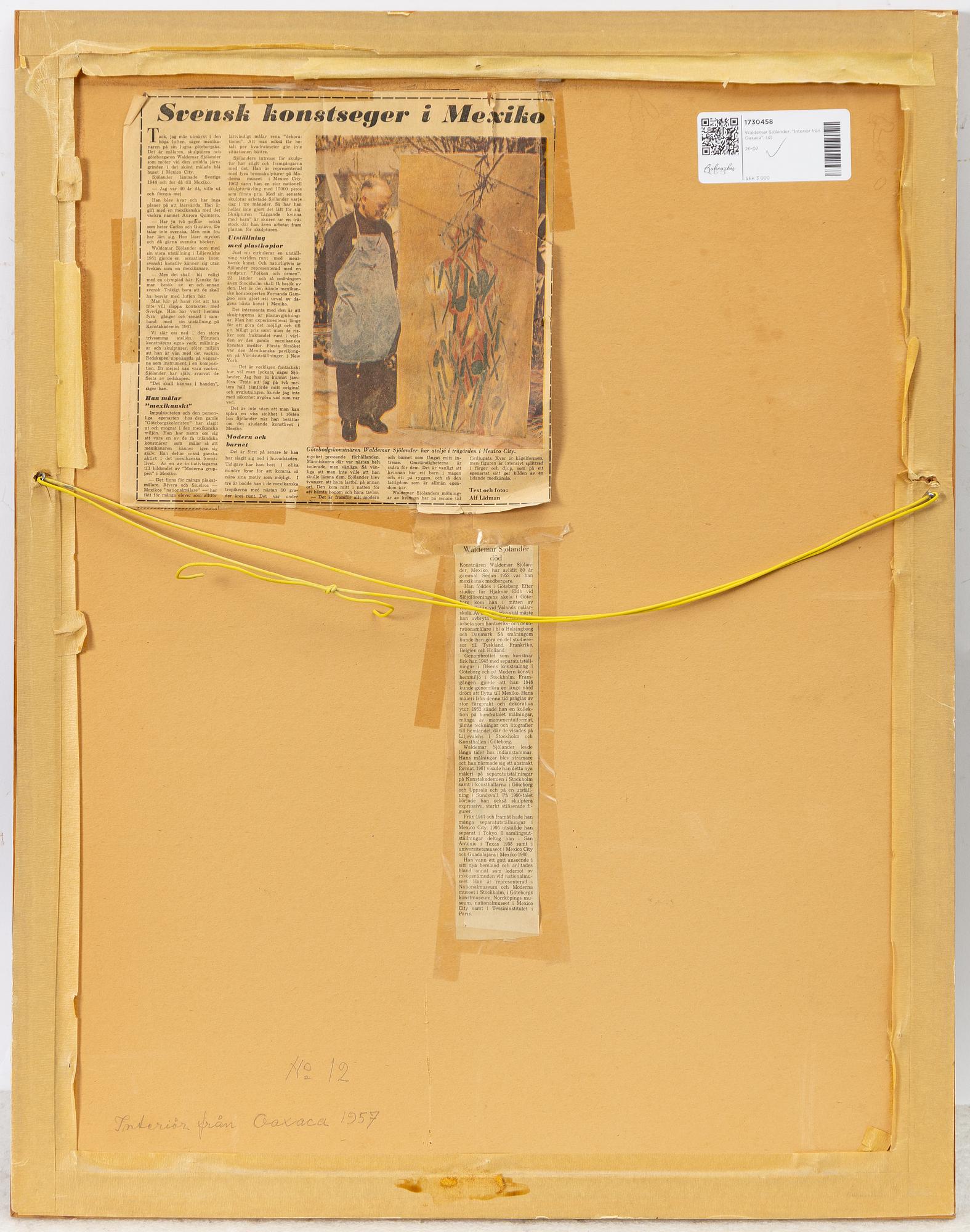 Waldemar Sjölander, 'Interior from Oaxaca.'.