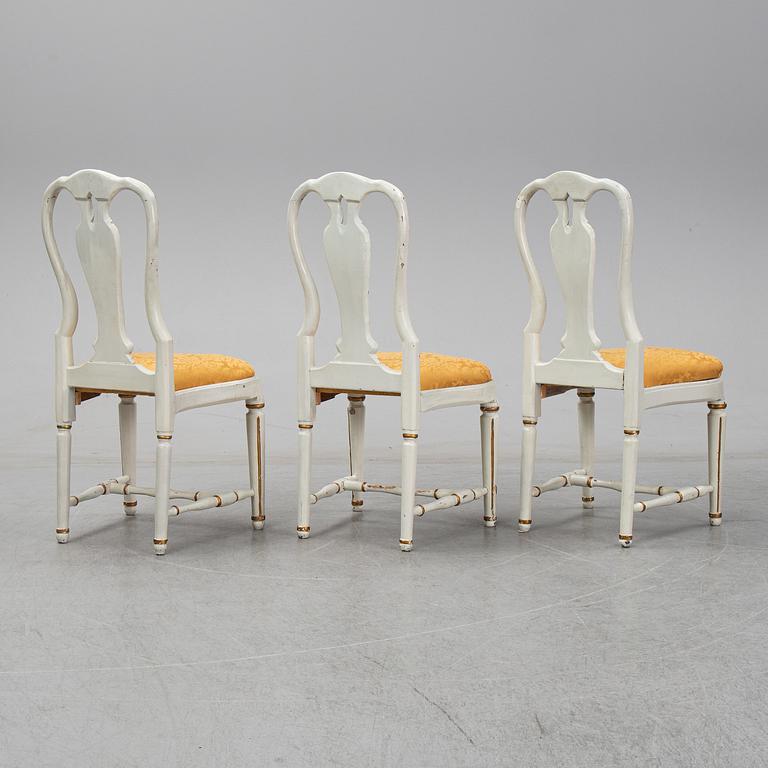 A set of three Swedish rococo / gustavian chairs, second half of the 18th century.