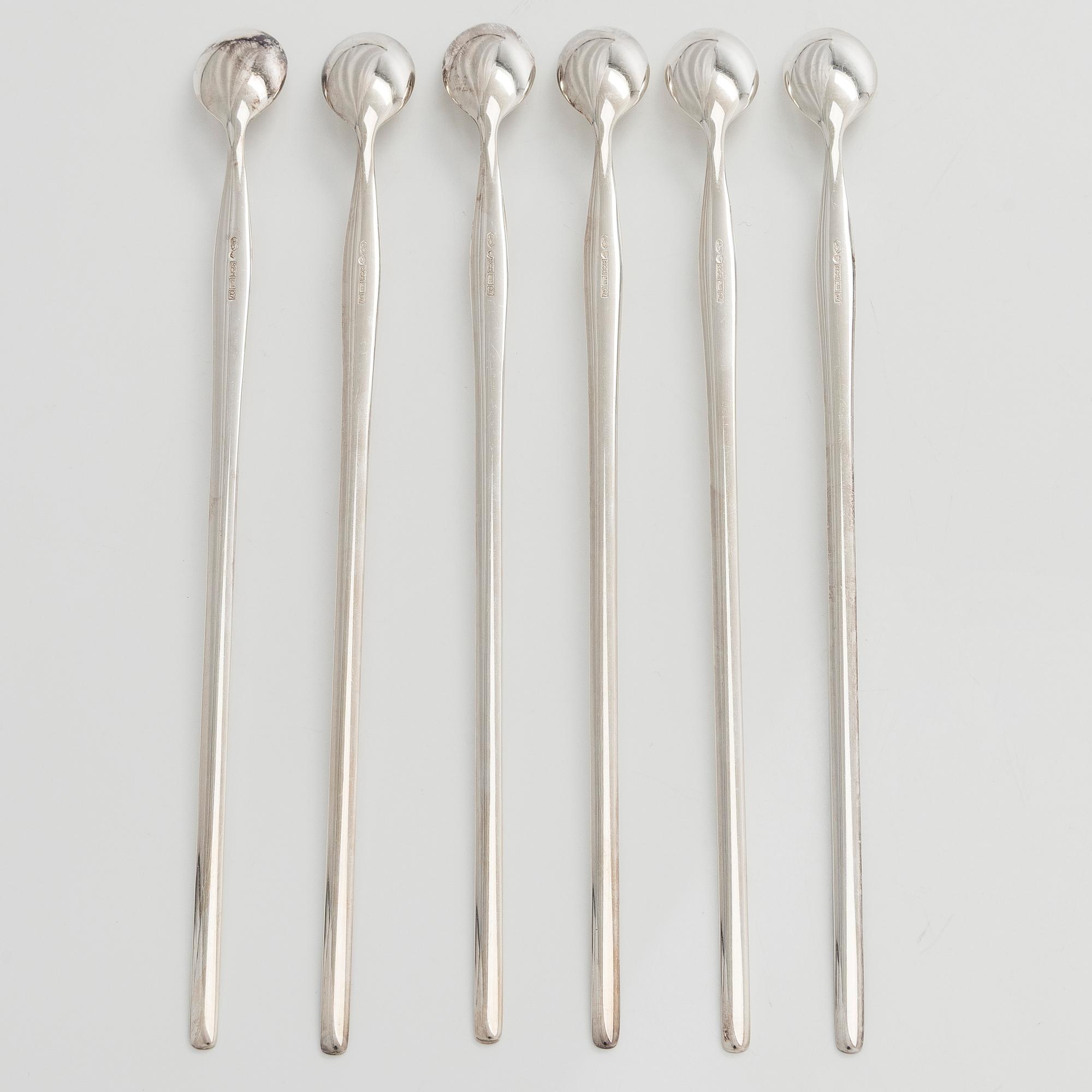 Tapio Wirkkala, cocktaillusikoita 6 kpl, sterlinghopeaa, "Tapio", Kultakeskus Hämeenlinna 1969.