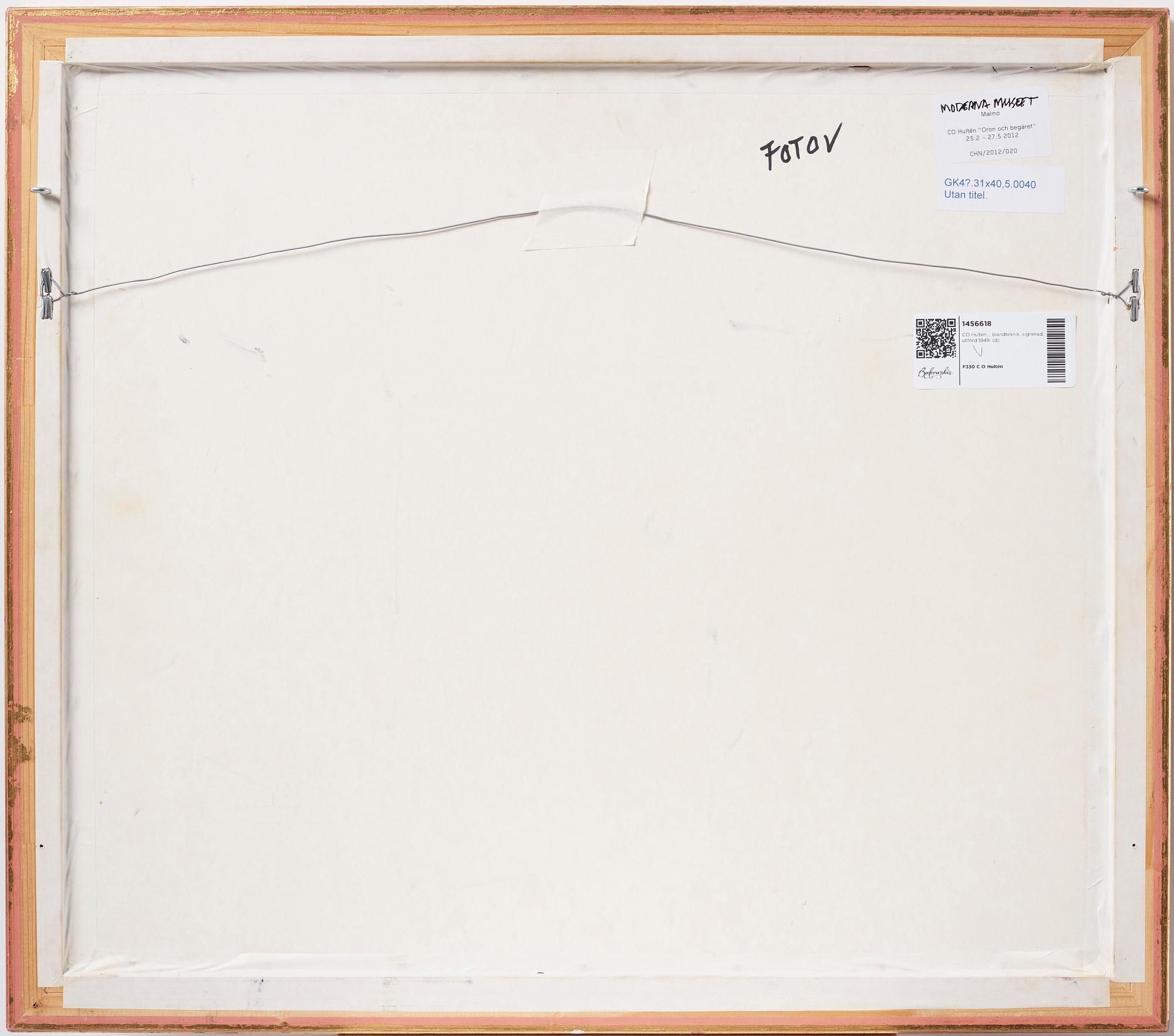 CO Hultén, mixed media, signed and executed 1949.