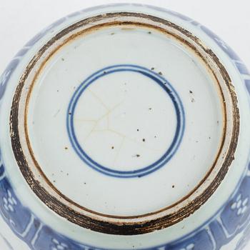 A pair of Chinese blue and white jars, Qing dynasty, 18th Century.