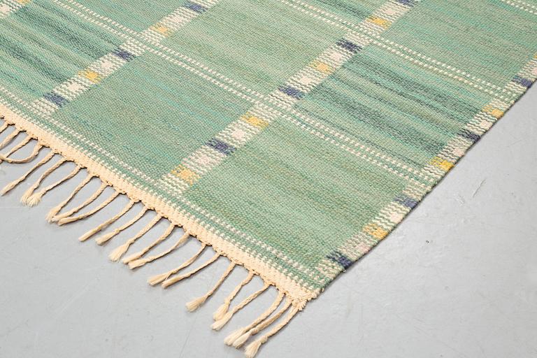 Barbro Nilsson, a carpet, "Falurutan grön, Alice", flat weave, ca 218 x 146,5-150,5 cm, signed AB MMF BN.