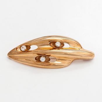 Elis Kauppi, 14K gold brooch with synthetic spinels, Kupittaan Kulta, Turku 1956.