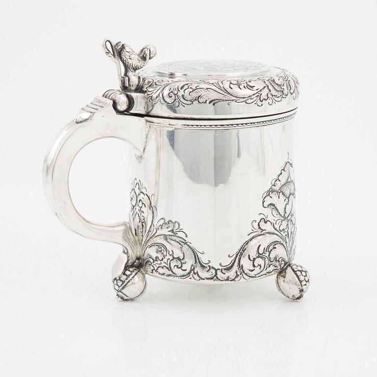 Stop samt konfektskål, silver, barockstil, fantasistämplar, omkring 1900.