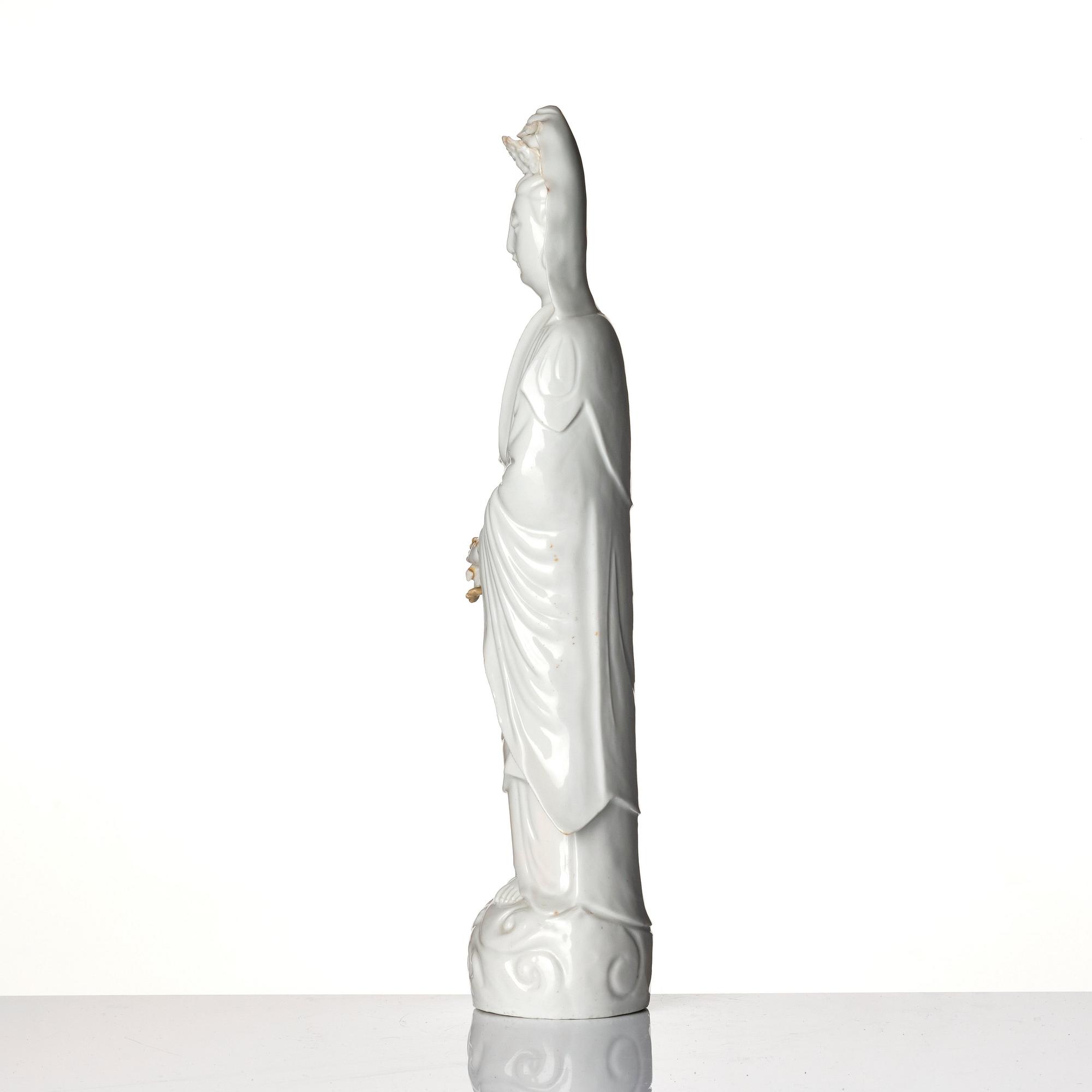 A blanc-de-chine figure of Guanyin, Qing dynasty.
