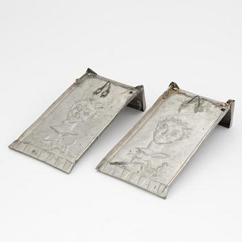 David Wretling, a pair of 1920's/30's Swedish Grace pewter wall sconces, signed.