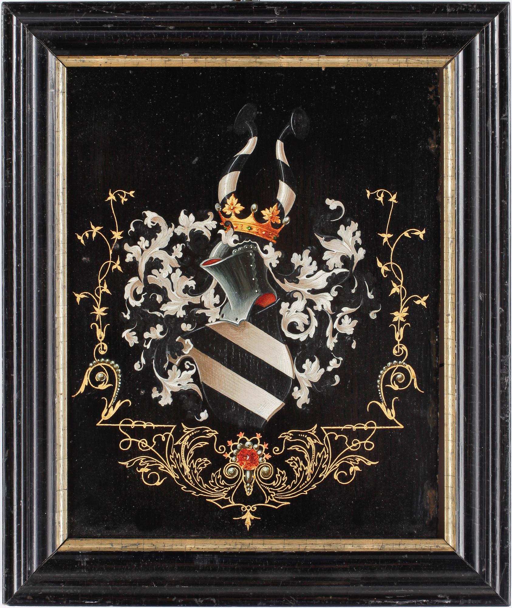 VAPENMÅLNING, olja på pannå, 1800-tal.