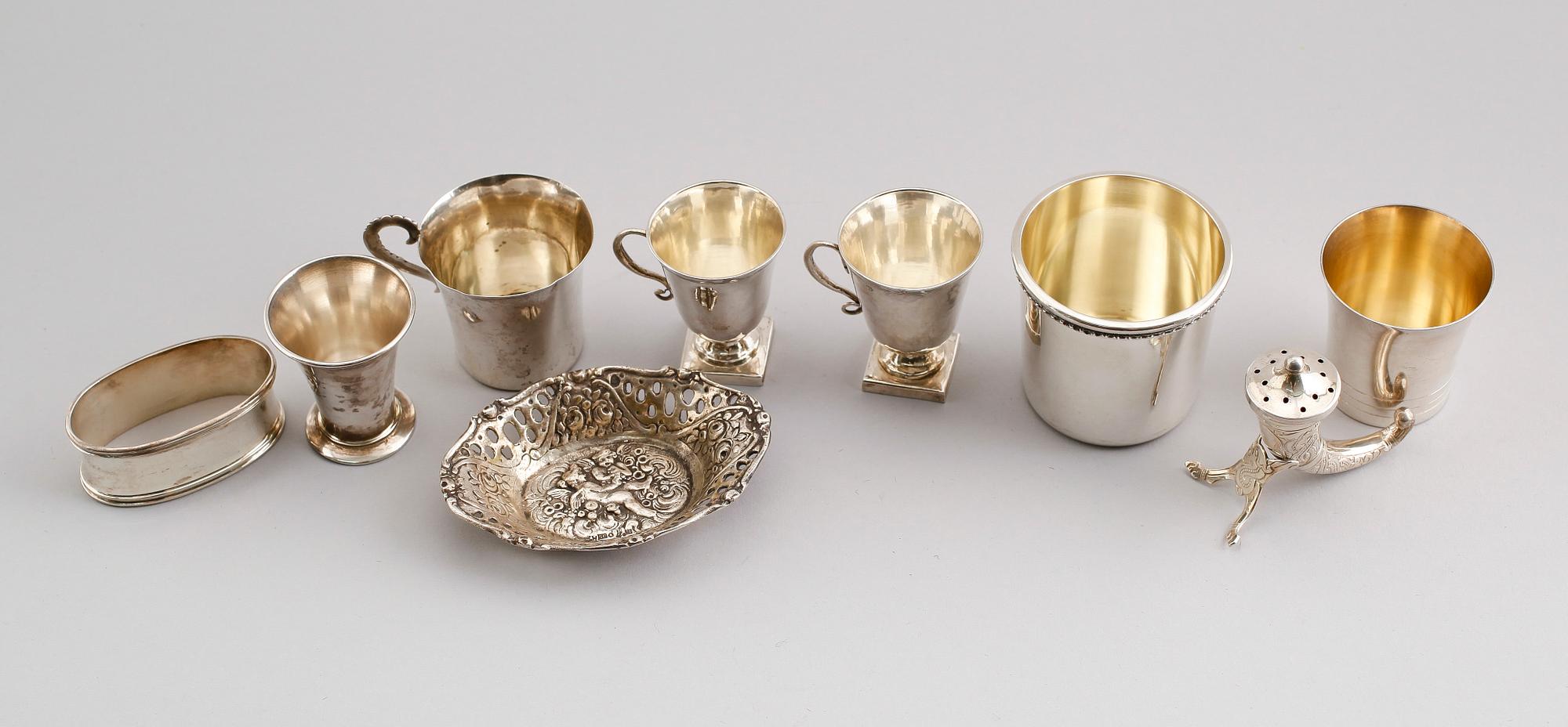 SAMLING SILVERFÖREMÅL, 9 delar, 1900-tal. Vikt ca 291 gram.