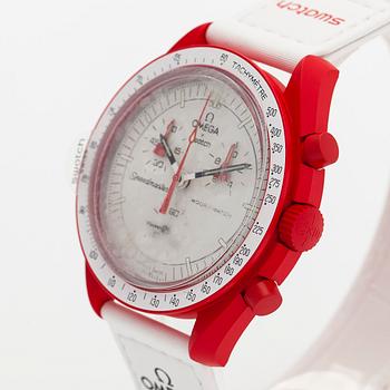 Swatch/Omega, MoonSwatch, Mission to Mars, chronograph, wristwatch, 42 mm.