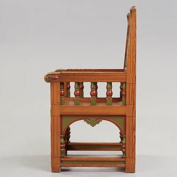 Svensk formgivare, karmstol, utförd av A. Lagerberg, för Stockholmsutställningen 1897, jugend.