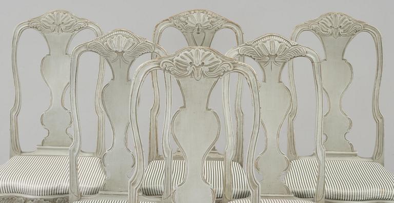 Four + two Swedish Rococo chairs.