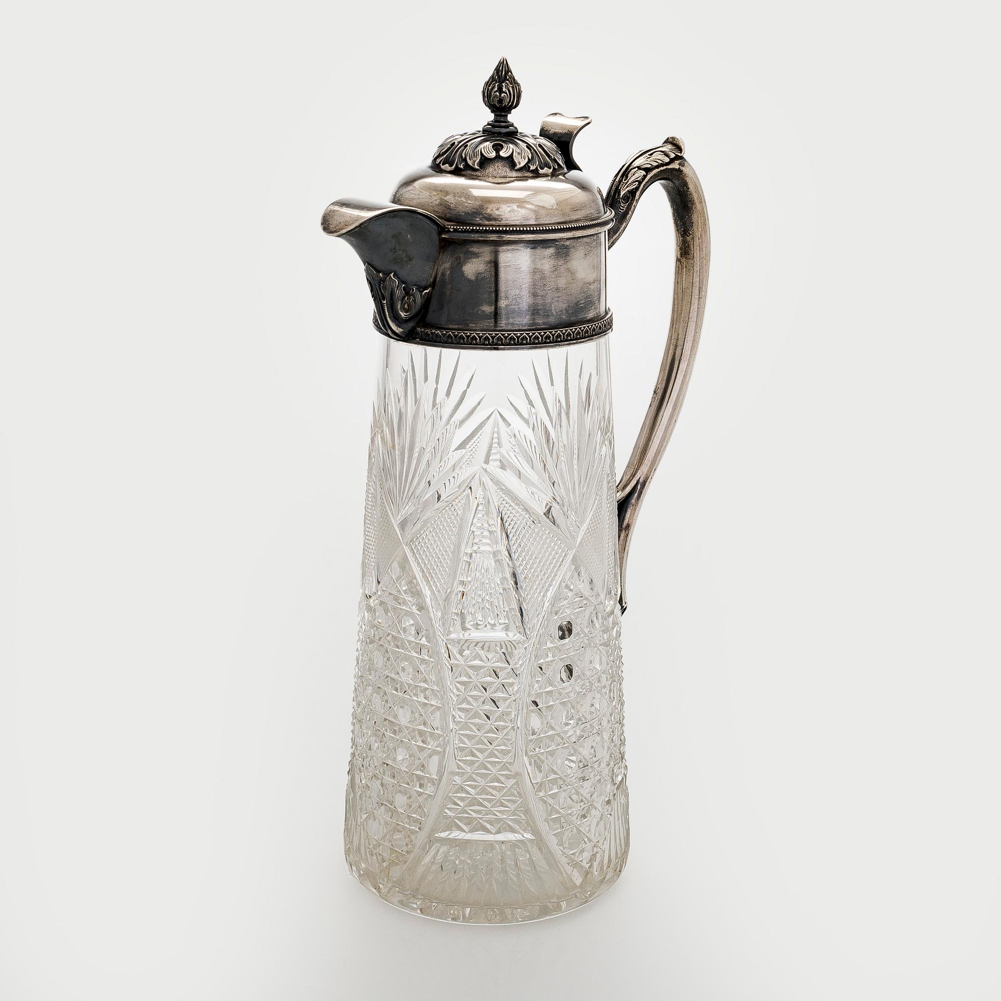 A silver mounted cut glass ewer, St. Petersburg, around year 1900.