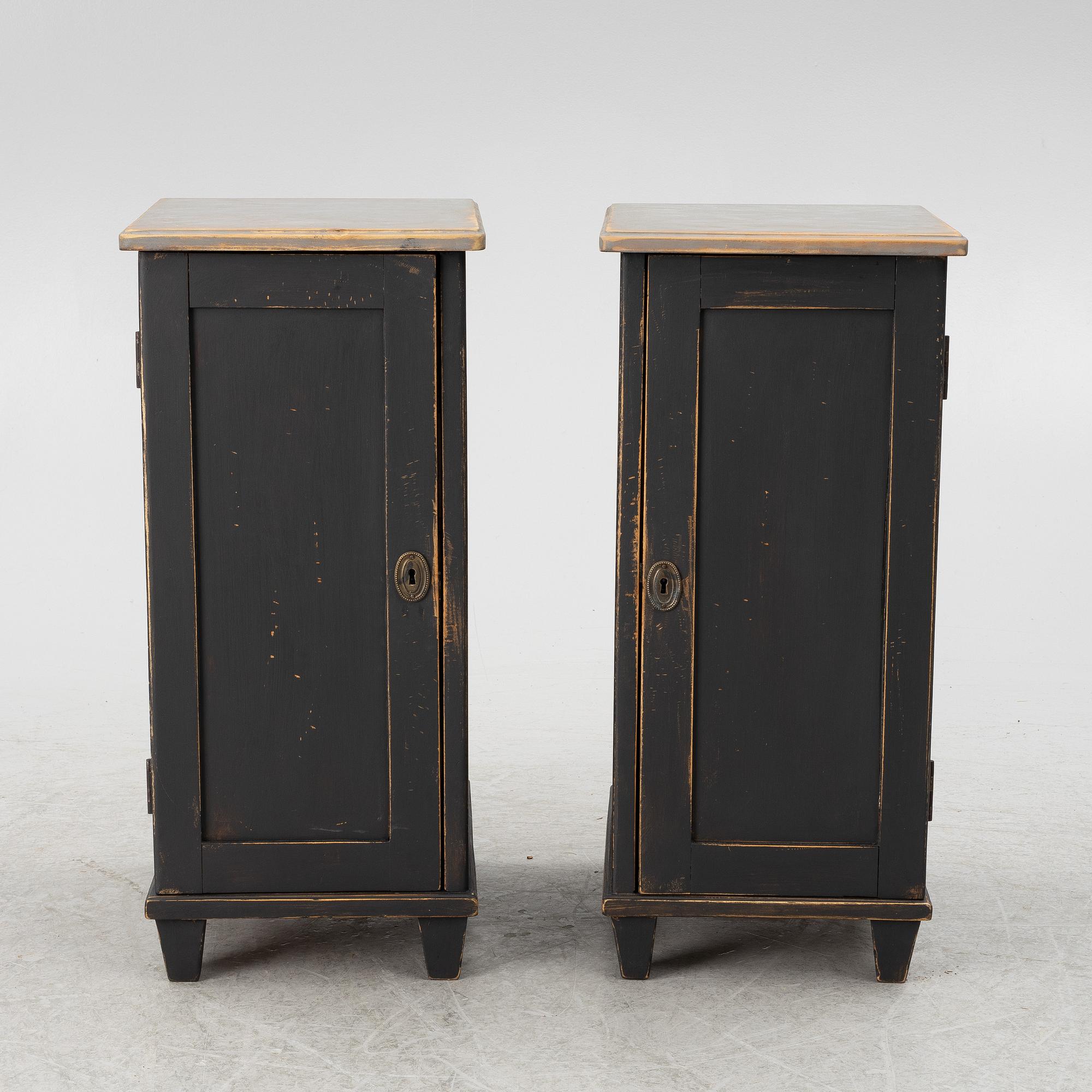 Bedside tables, a pair, first half of the 20th century.