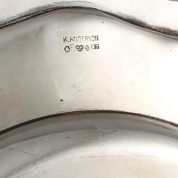 TALLRIKAR, 9 + 2 st, silver, C G Hallberg och K Andersson, Stockholm, 1920-tal, total vikt 2060 g.