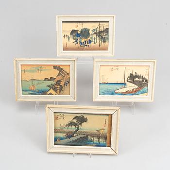 Utagawa Hiroshige, efter, färgträsnitt, 20 st, Japan, ur serien  serien Fifty-three Stations of the Tokaido, 1900-tal.