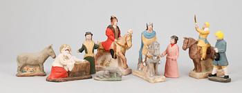 LENA BÖRJESSON, julkrubba, 9 delar, gips, samtliga sign, tidigt 1970-tal.