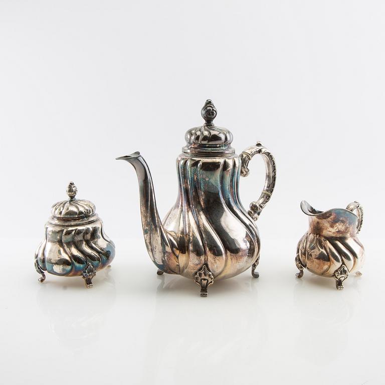Kaffeservis, 3 dlr silver svenska importstämplar rokoko-stil 1900-talets mitt.