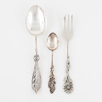 Bestickservis, 38 delar, silver, "Svenska floran", övervägande GEWE, Malmö, bl.a. 1981.