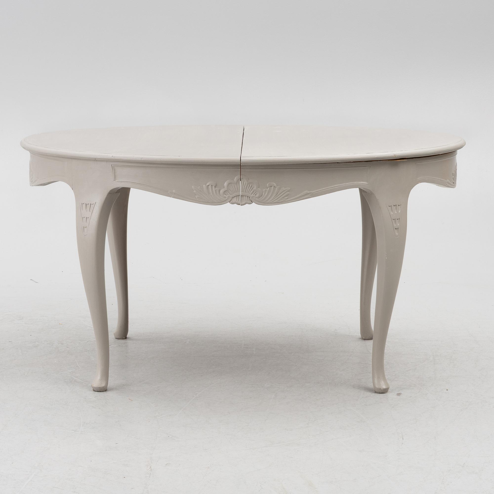 Dining table, 2 armchairs, 6 chairs, Rococo style, 20th century.