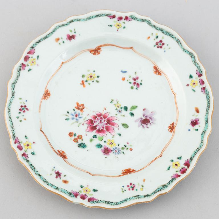 A group of 12 famille rose matched plates, Qing dynasty, Qianlong (1736-95).