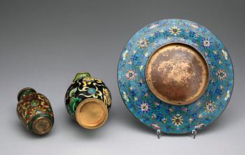 PARTI CLOISONNÉ, 3 delar, Kina 1900-tal.