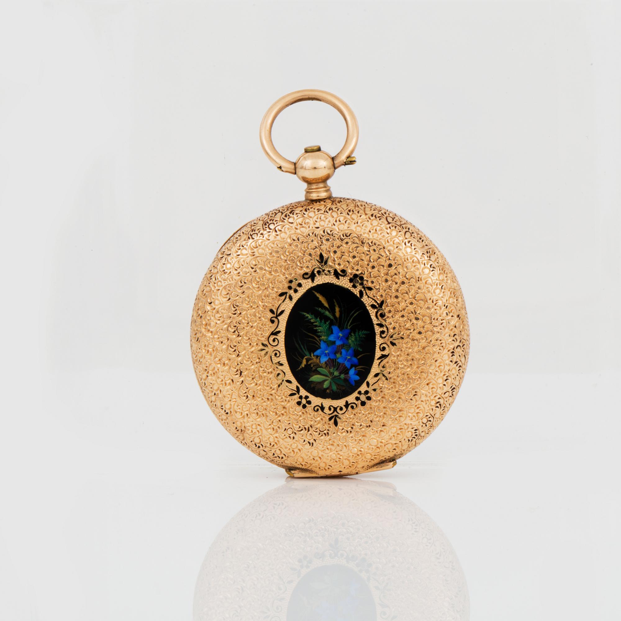 DAMFICKUR, 14 k guld, omkring 1900. Vikt ca 40 g.
