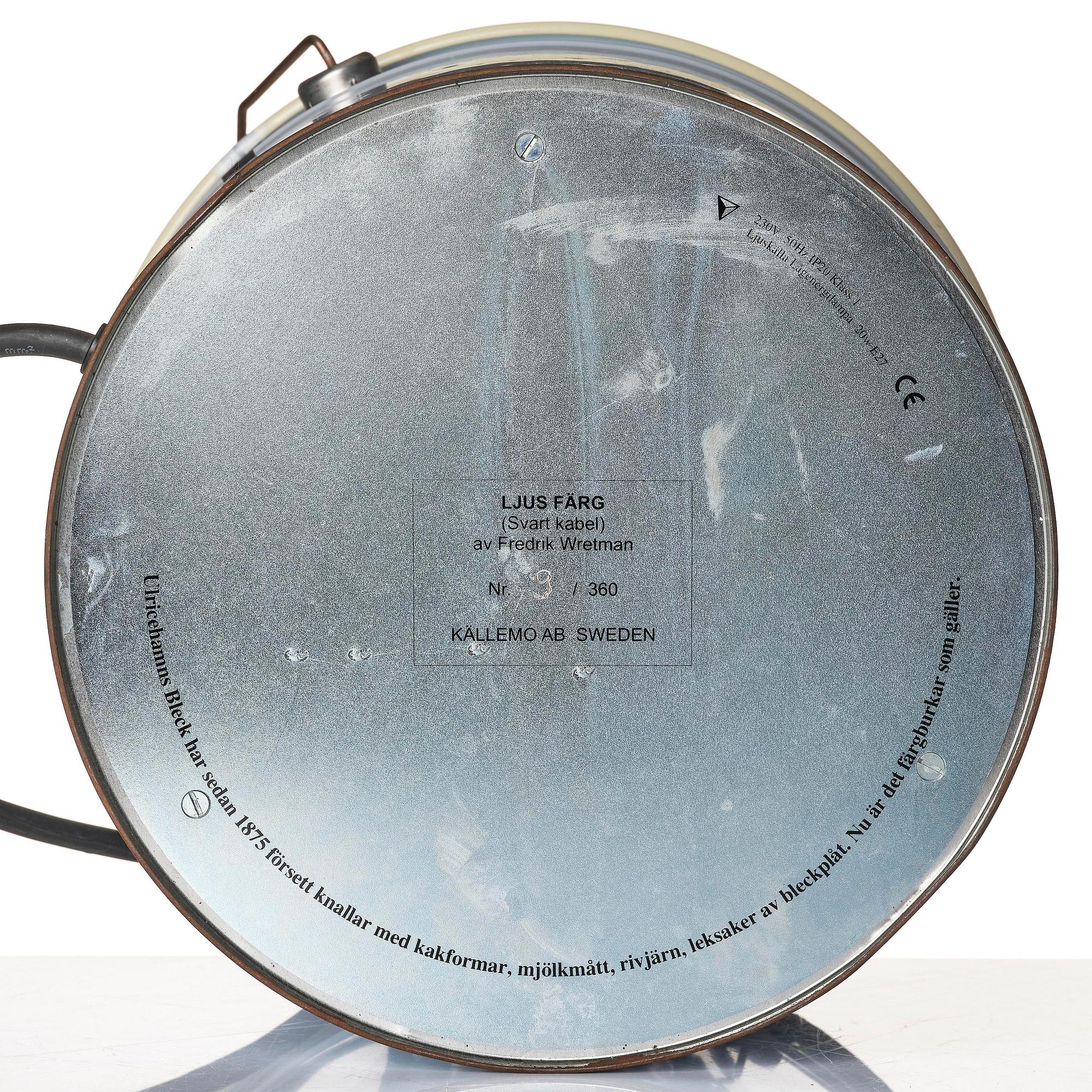 Fredrik Wretman, bordslampa/ljusobjekt, "LJUS FÄRG (Svart kabel)", ed. 9/360, Källemo, Värnamo, efter 2005.