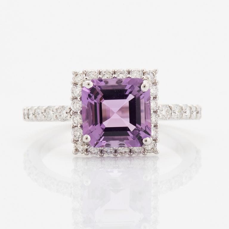 Amethyst and brilliant-cut diamond ring.