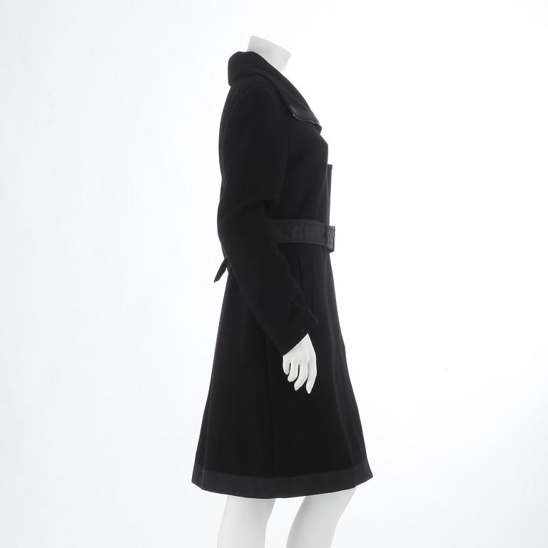 PRADA, a black wool coat, size 44.