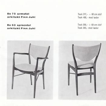 Finn Juhl, a set of six chairs and a pair of armchairs, model "Bo-63" and "Bo-72", Bovirke, Denmark, 1940s-50s.