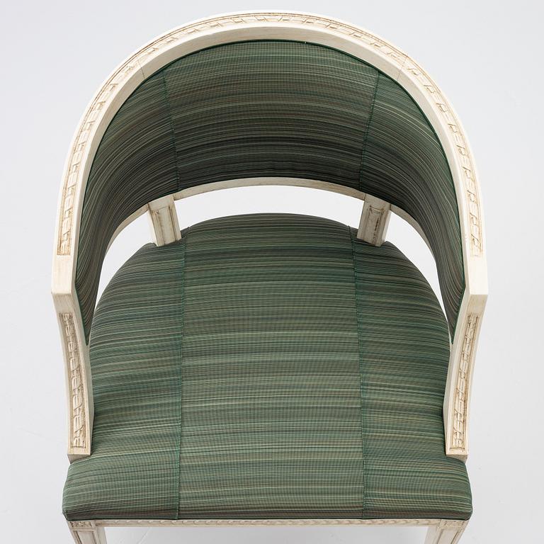 Three late-Gustavian style armchairs, late 20th Century.