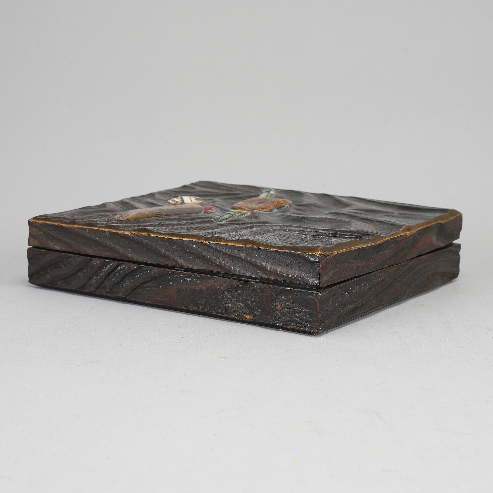 A Japanese lacquered wooden box, Meiji period (1868-1912). Signed inside cover.