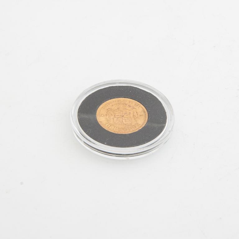 Guldmynt Sverige, Oscar II 10 kr, 1876.