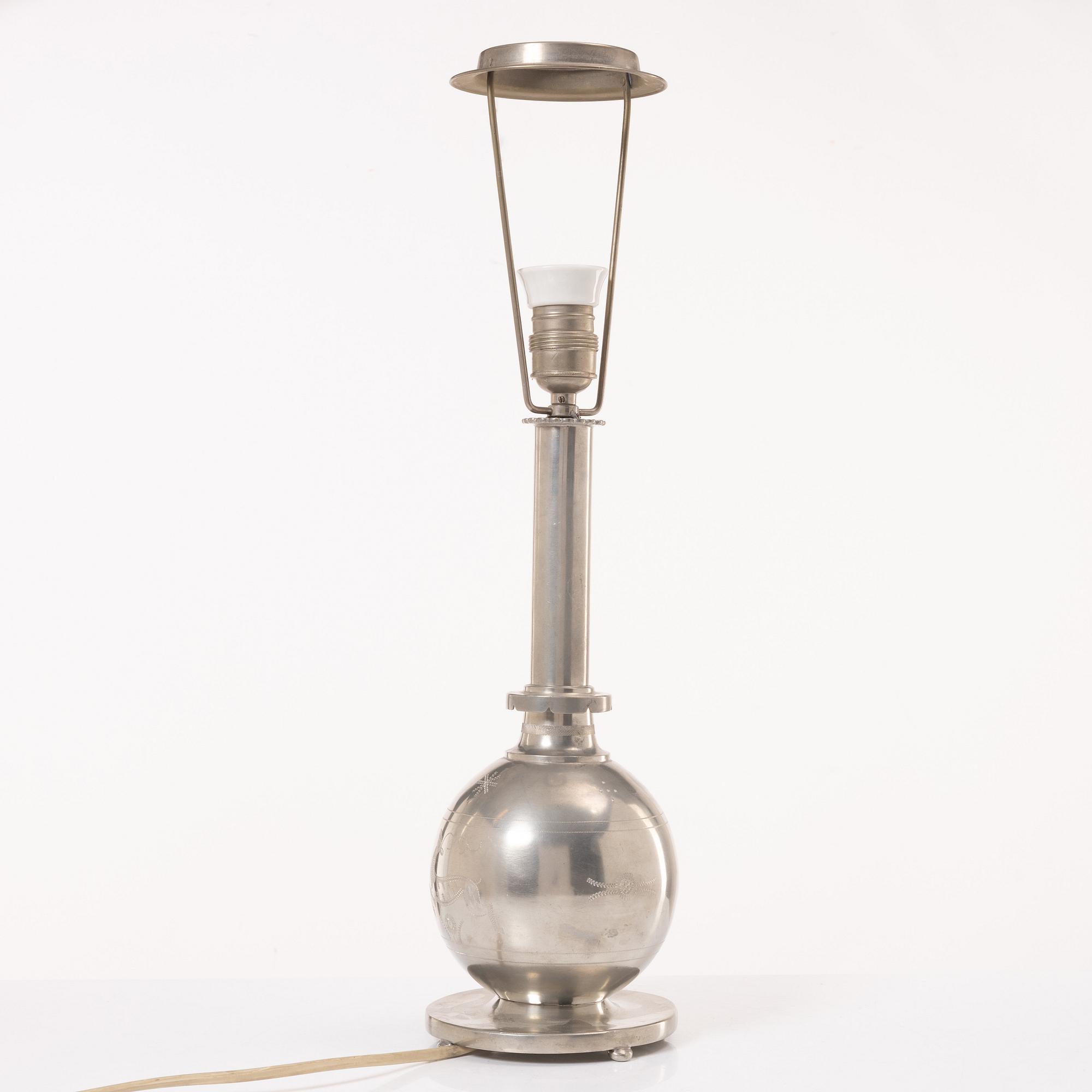 A Swedish Grace pewter table lamp, 1920's.